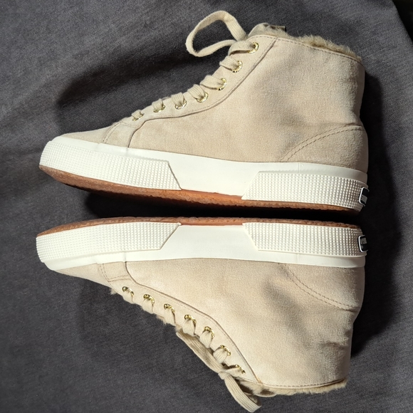 Superga Mono Tan Faux Suede Faux Fur Lined High Top Lace Up Sneakers VG US 5 - Picture 16 of 16